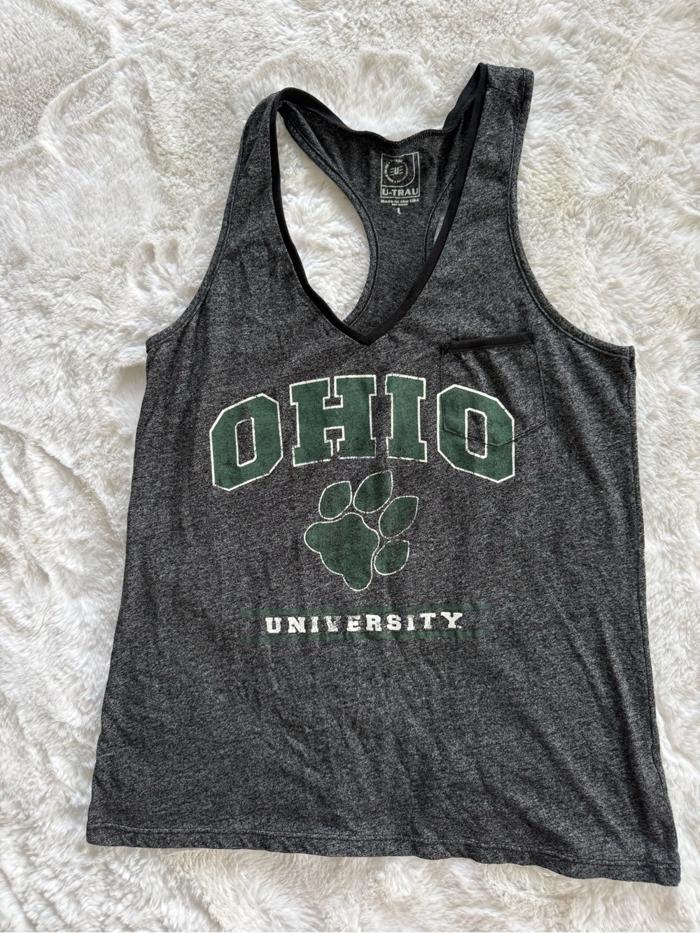 Ohio University Bobcats Grey Racerback Tank with Green Print